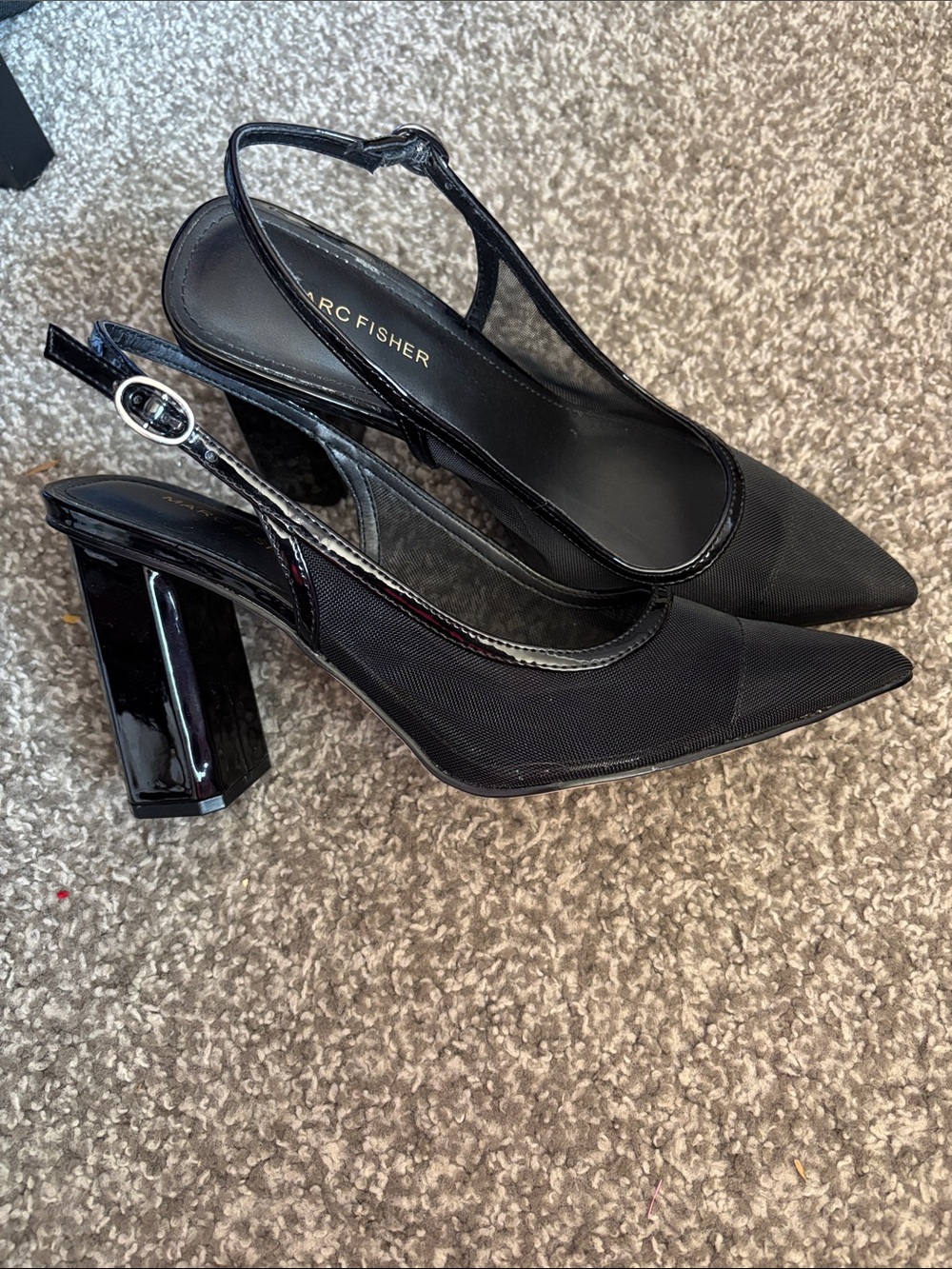 Marc Fisher Black Patent Slingback Pointed Block Heels
